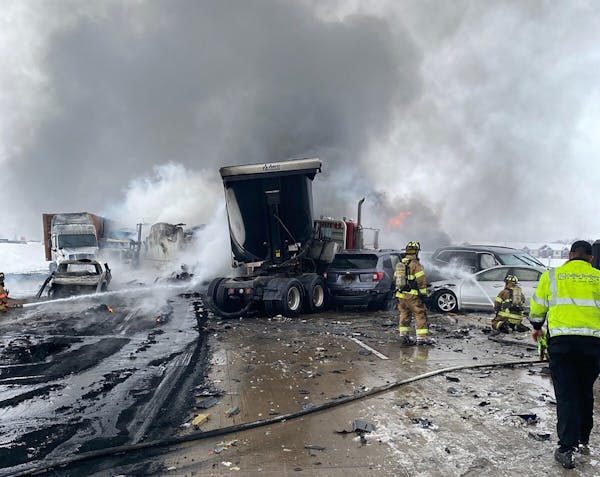 The aftermath of a 29-vehicle pileup on Interstate 94 near Monticello.