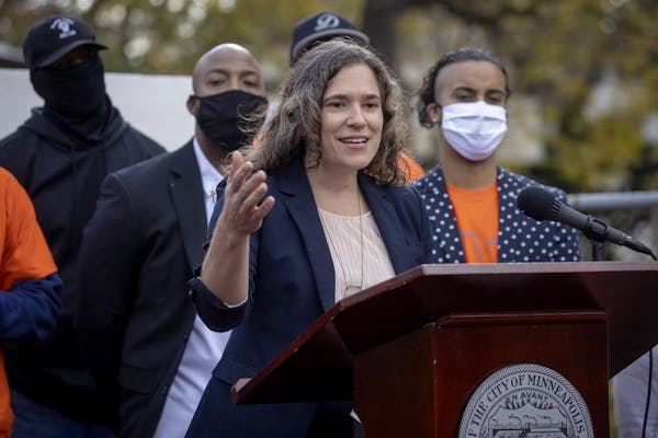 Minneapolis City Council President Lisa Bender at a news conference last month.