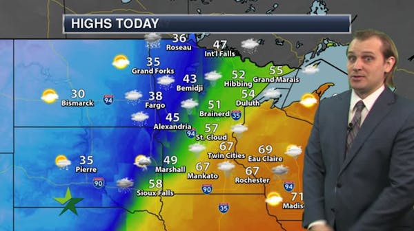 Morning forecast: Showers; high 67, then colder this afternoon