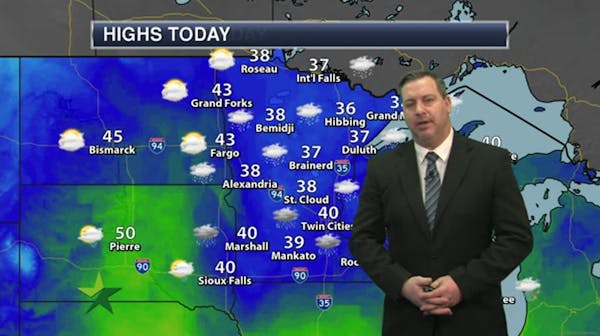 Afternoon forecast: 40, cloudy, breezy, chance of light rain, snow after midnight