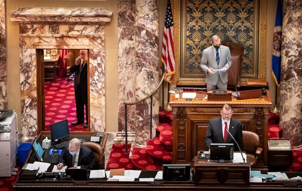 Sen. David Tomassoni, DFL-Chisholm waited in the retiring room while outgoing Senate President Jeremy Miller, R-Winona, conducted the vote that would 