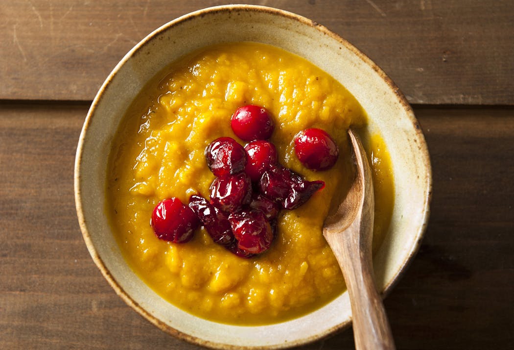 Squash and Apple Soup with Cranberry Sauce from From “The Sioux Chef’s Indigenous Kitchen” (University of Minnesota Press, 2017) by Sean Sherman and Beth Dooley.