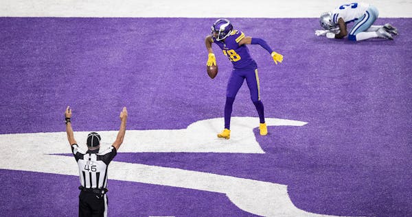 Vikings wide receiver Justin Jefferson celebrates a touchdown last Sunday against the Cowboys.