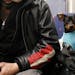 Cash the dog rode in a bag along with his owner at night on a light-rail train in 2016 in Minneapolis. Metro Transit policy allows service animals onb