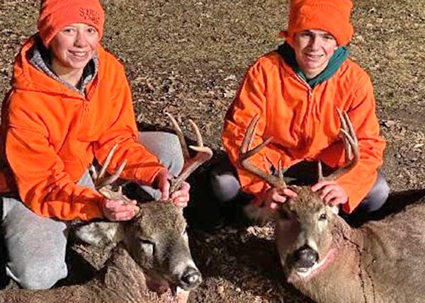 tales from the hunt Trey Mertens, left, and Mack Mertens are 13-year-old cousins from Roseau. On opening day of the statewide firearms season each sho