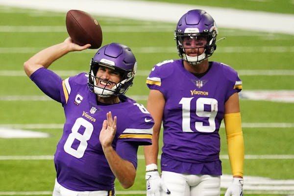 If all of the Vikings quarterbacks were sidelined, the emergency replacement would be wide receiver Adam Thielen (19)