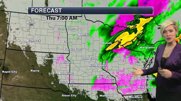 Evening forecast: Low of 36, with light rain, snow into early Thursday