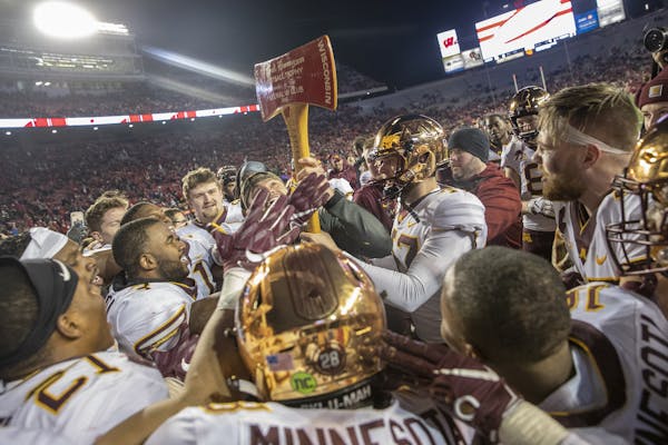 After 15 years Minnesota took back the Paul Bunyan Axe after defeating Wisconsin 37-15 at Camp Randall Stadium, Nov. 24, 2018 in Madison, Wis.
