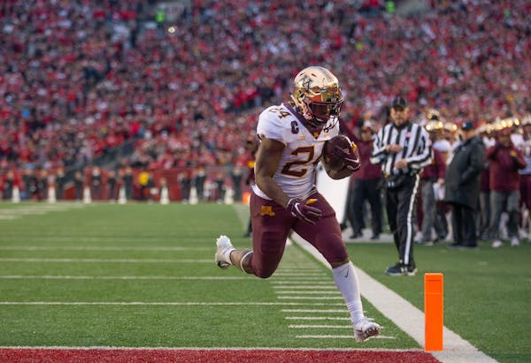 Mohamed Ibrahim scored for the Gophers against Wisconsin at Camp Randall Stadium in 2018.