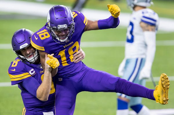 Vikings wide receiver Justin Jefferson (celebrating a touchdown catch with Kirk Cousins against Dallas in November) said his remarks during the Bears 