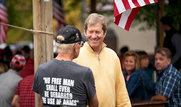 Jason Lewis spoke to the crowd at Reagan Day at the Ranch, a Republican event held annually in Taylors Falls earlier this year.