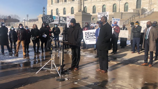 Bayle Adod Gelle, Dolal Idd’s father, spoke at the Minnesota State Capitol on Tuesday calling on legislators to address police reform this session.