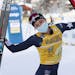 Afton’s Jessie Diggins celebrated after winning a Tour de Ski women’s 10-kilometer freestyle cross-country race in Toblach, Italy, on Tuesday.