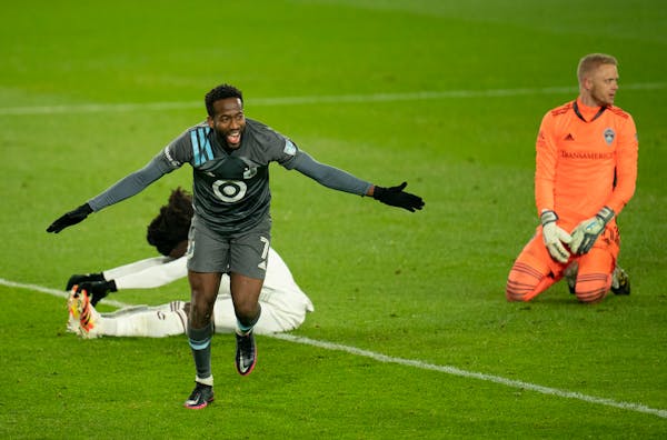 Kevin Molino of the Loons celebrated after scoring on Colorado Rapids on Nov. 22.