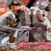 Ohio State players sat on the bench after their 52-24 loss to Alabama in the College Football Playoff national championship game Monday.
