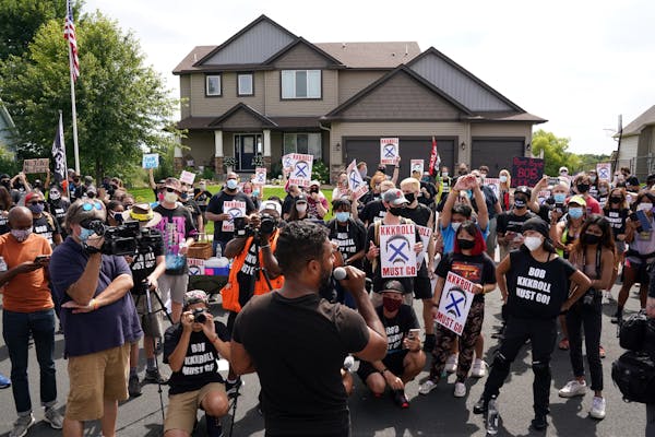 Toussaint Morrison spoke to more than 100 Black Lives Matter protesters as they rallied outside the home of Minneapolis Police Federation president Bo