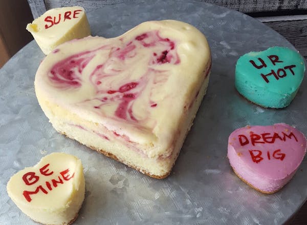 Jeannine Marie Photography Cheesecake conversation hearts are among the many sweet treats available for Valentine&#39;s Day.
