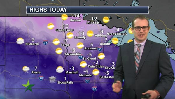 Evening forecast: Partly cloudy, low around -8