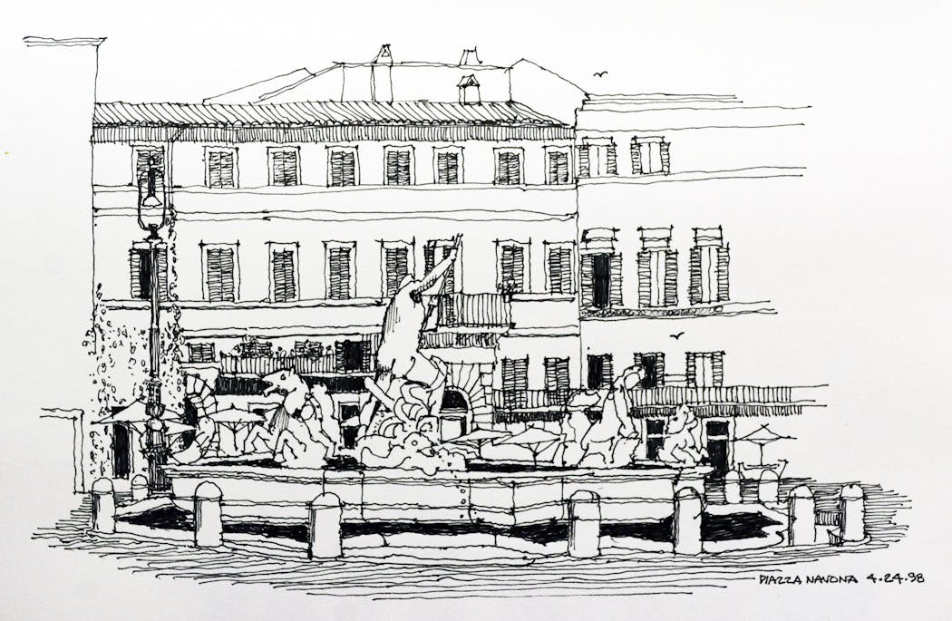Roger Bond Martin’s 1998 sketch of the Piazza Navona in Rome.