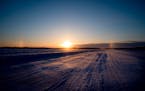 A sundog formed during sunrise over the island ice road connecting the Northwest Angle to the various islands on Lake of the Woods in 2021.