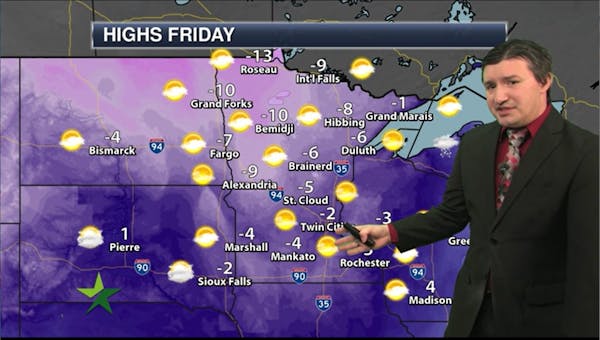Afternoon forecast: High of -2, light snow tonight in southern Minnesota