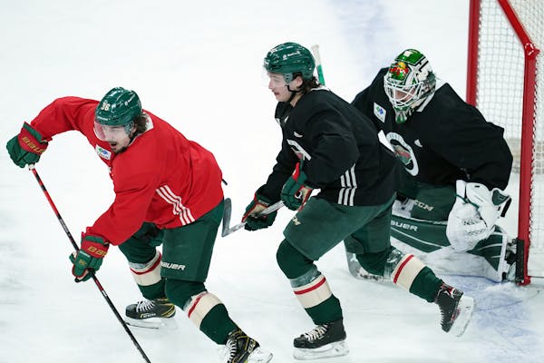 Wild defenseman Calen Addison joined the Wild for practice last Friday before making his NHL debut on Tuesday.