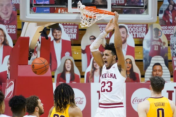 Indiana’s Trayce Jackson-Davis dunks during the first half Wednesday vs. the Gophers
