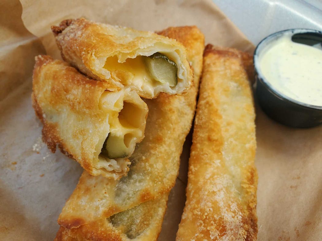 Deep-fried pickle roll-ups from the Bourbon Butcher in Farmington.