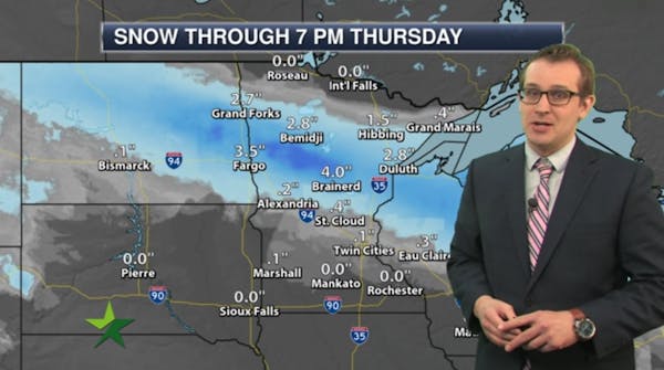 Morning forecast: High 39; PM snow/mix north