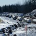 Sections of pipe await placement near Grand Rapids, Minn., for the Enbridge Line 3 project on Feb. 8.
