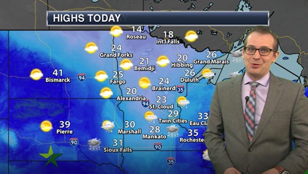 Morning forecast: Snow showers, high 29