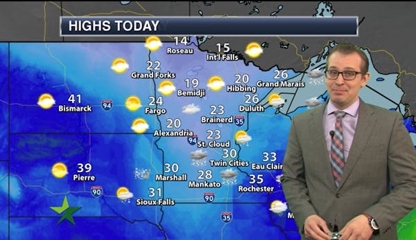 Afternoon forecast: High 30, snow showers end