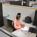 Makyla Davis, 13, sat in a vacant cubical as she took part in a virtual social studies class Wednesday. ] ANTHONY SOUFFLE • anthony.souffle@startrib
