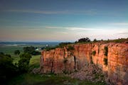 Minnesota State Parks Magazine Story - Blue Mounds State Park is full of natural surprises. Start with the Sioux Quartzite cliff (Shown here), rising 