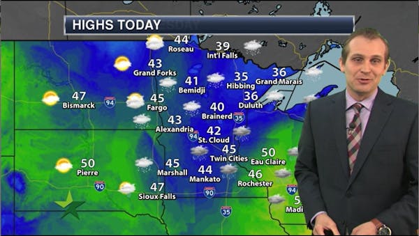 Afternoon forecast: High of 45; rain stops early evening