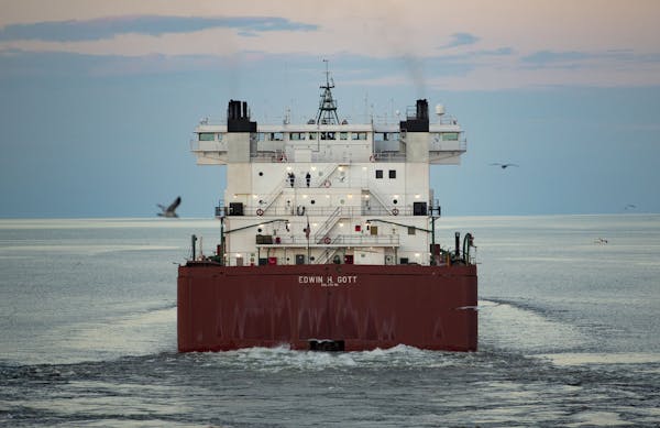 FILE-The Edwin H Gott passed under the Aerial Lift Bridge in Duluth in August. A rebound in the steel industry bodes well for the Port of Duluth-Super