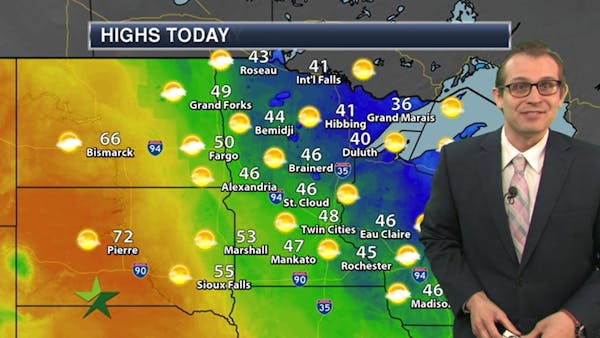Afternoon forecast: Sunny and breezy with a high near 50