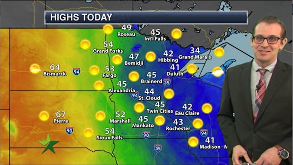 Afternoon forecast: 45, sunny, with warmer weather on the way