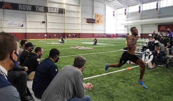 Rashod Bateman sprinted in front of NFL scouts at the Gophers pro day on Thursday at the Athletes Village.