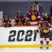 UMD players reacted to losing to UMass, 3-2 in overtime. The Bulldogs had their hopes of an NCAA record fourth straight national championship appearan