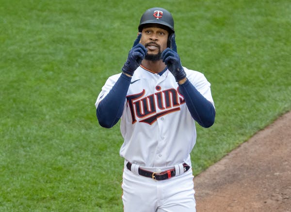 Twins Byron Buxton celebrated after hitting a homer in the fifth inning.