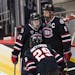 St. Cloud State defenseman Spencer Meier (right) has 14 goals, 39 assists and 125 blocked shots in 139 career games for the Huskies.