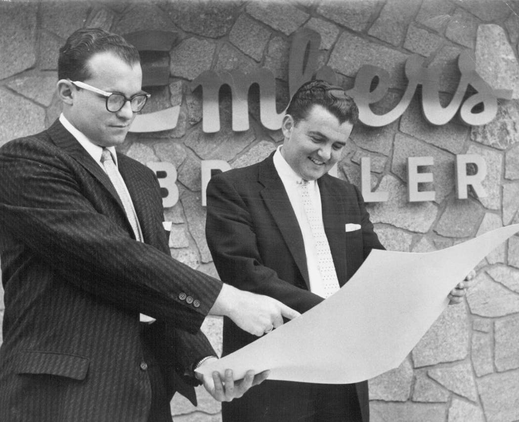 Founders Henry Kristal, left, and Carl Birnberg in 1958. The two founded the chains two years earlier.