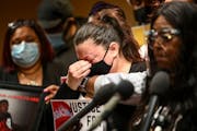 Katie Wright, whose son Daunte Wright was shot and killed by a Brooklyn Center police officer, was overcome by emotion during a news conference Friday