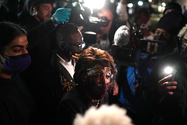 California congresswoman Maxine Waters briefly visited a protest Saturday, April 17, outside the Brooklyn Center Police Department in response to the 