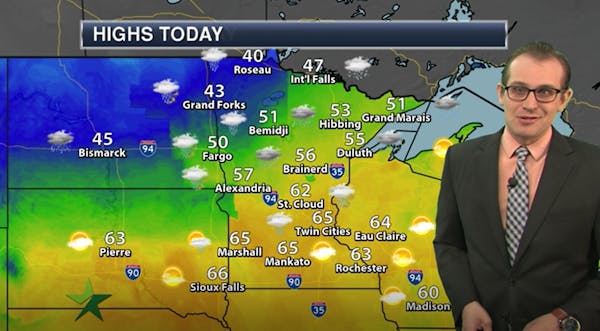 Afternoon forecast: Partly sunny and breezy, highs in the low 60s