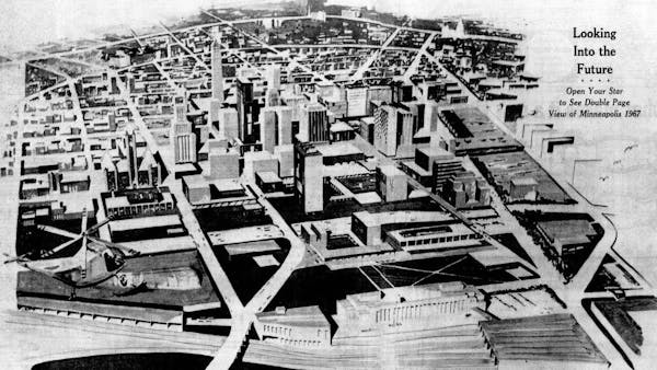 An artist’s conception of 1967 Minneapolis, post-urban renewal. 