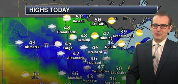 Afternoon forecast: High 47, light to moderate rain