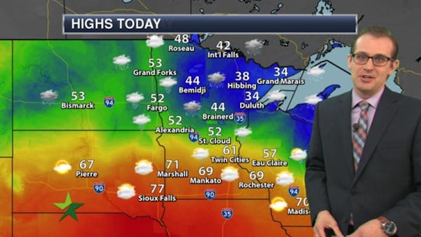 Afternoon forecast: Chance of showers, high 61; colder up north