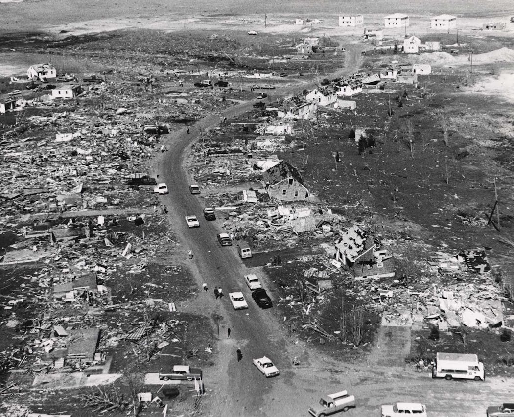Destruction left behind in Fridley from the 1965 tornado outbreak in the Twin Cities.